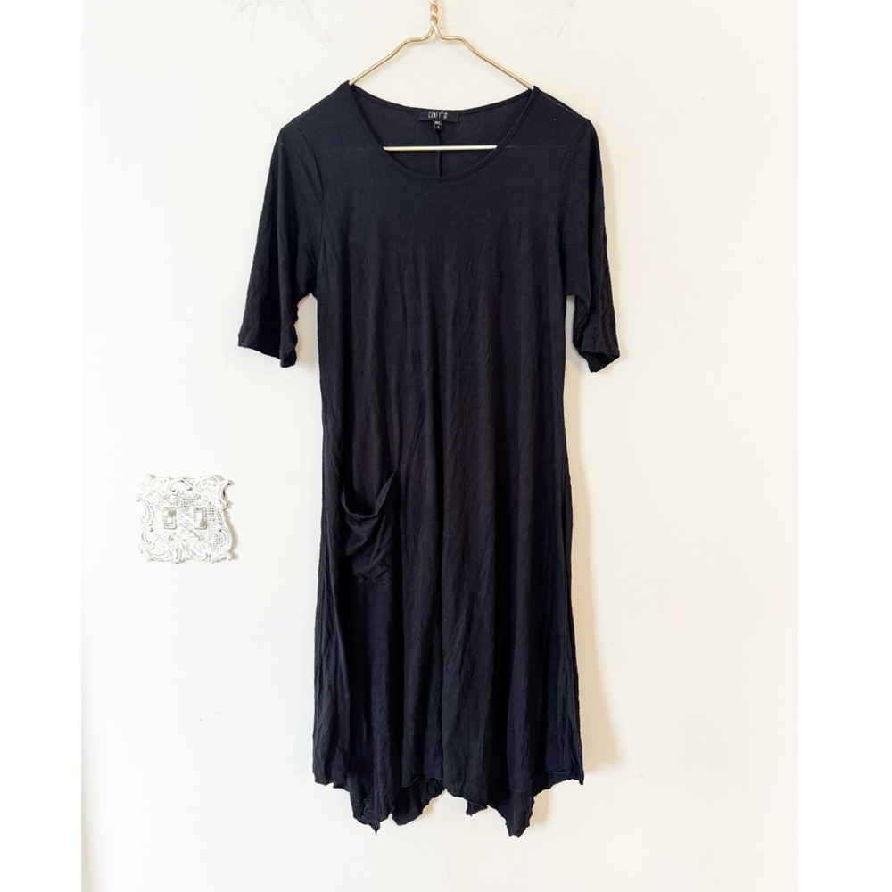 Comfy USA Black Lagenlook Slouchy Pocket Tee Jersey Handkerchief Jersey Dress S